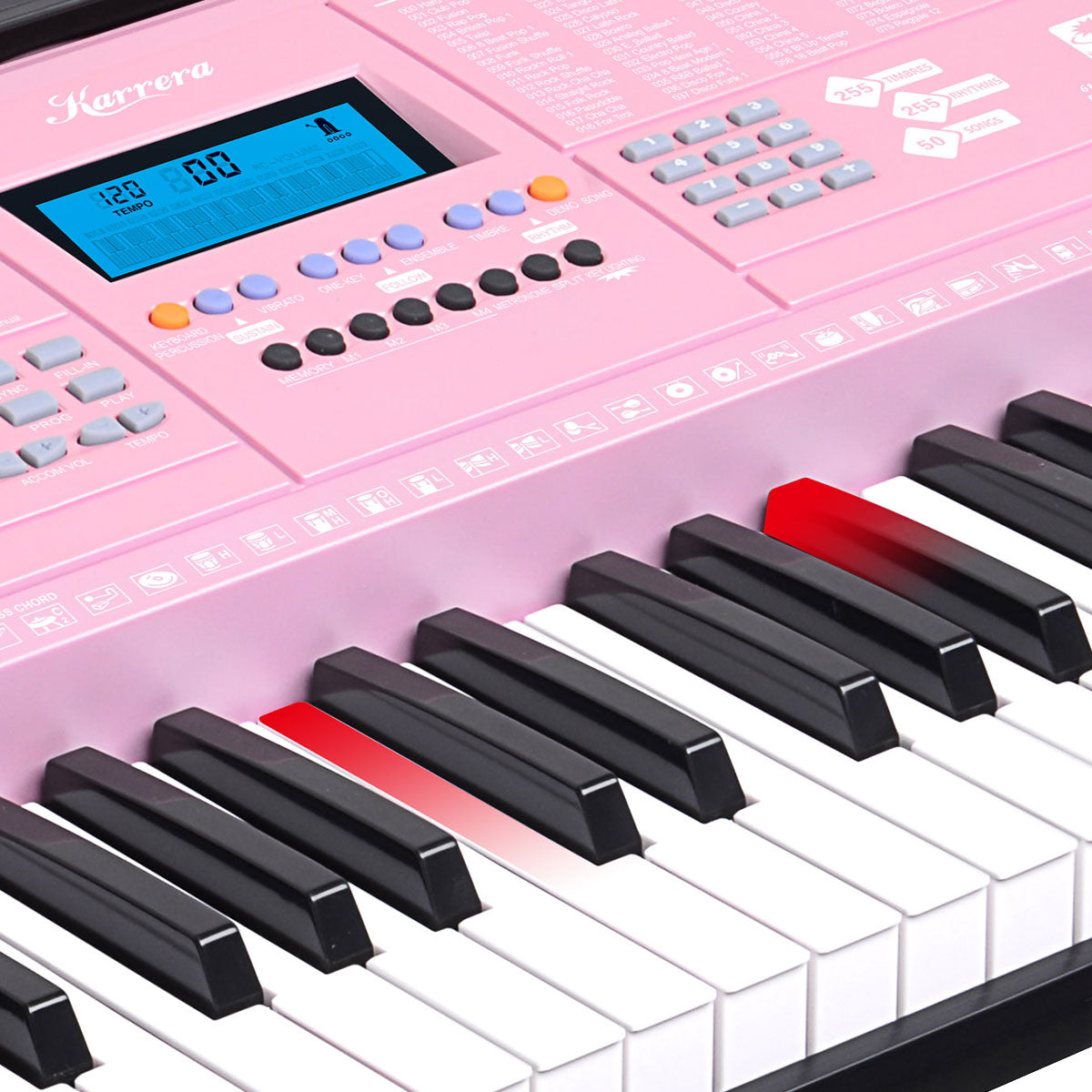 61 Keys Electronic LED Piano Keyboard with Stand - Pink