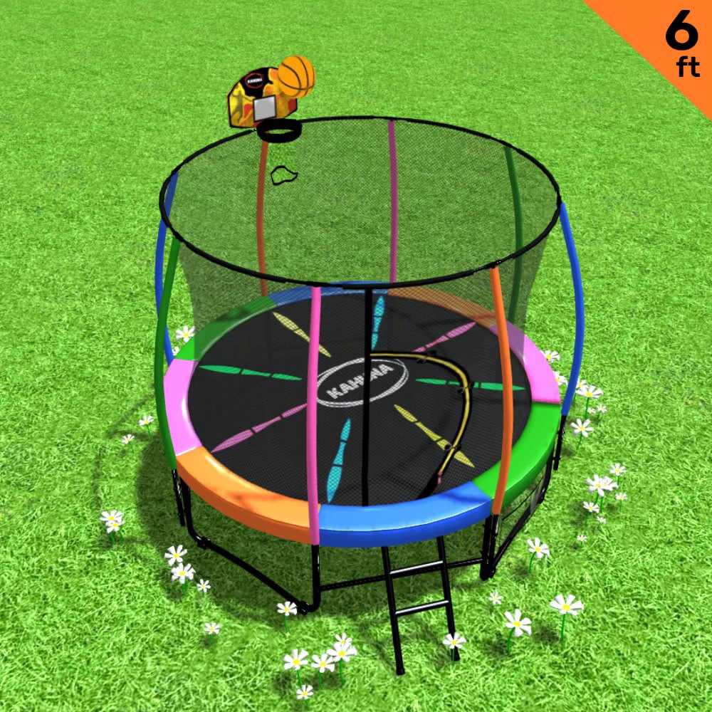 6ft Trampoline Free Ladder Spring Mat Net Safety Pad Cover Round Enclosure Basketball Set - Rainbow