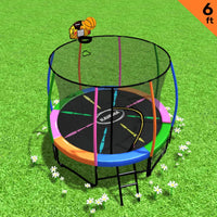 6ft Trampoline Free Ladder Spring Mat Net Safety Pad Cover Round Enclosure Basketball Set - Rainbow