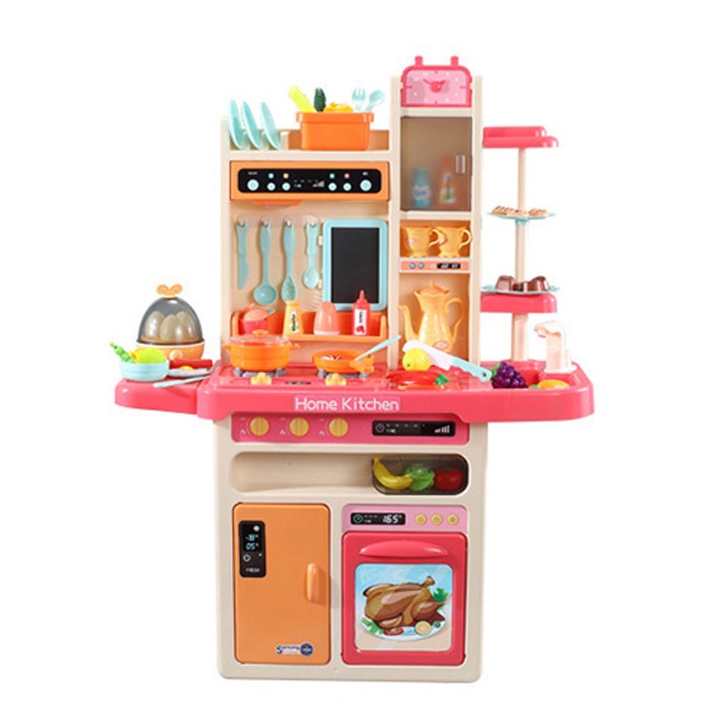 65pcs 93cm Children Kitchen Kitchenware Play Toy Simulation Steam Spray Cooking Set Cookware Tableware Gift Pink Color