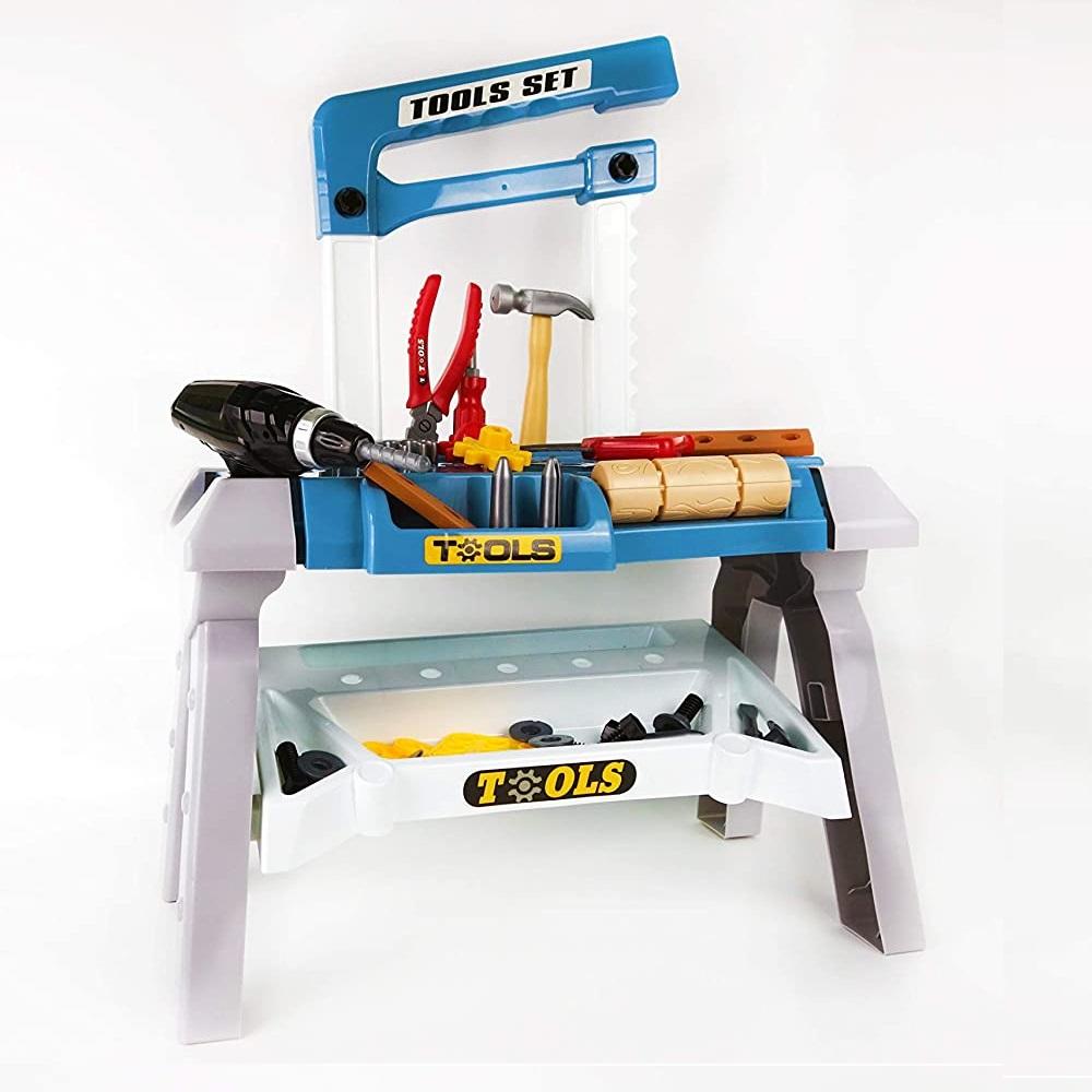 Toy Power Workbench, Kids Power Tool Bench Construction Set with Tools and Electric Drill