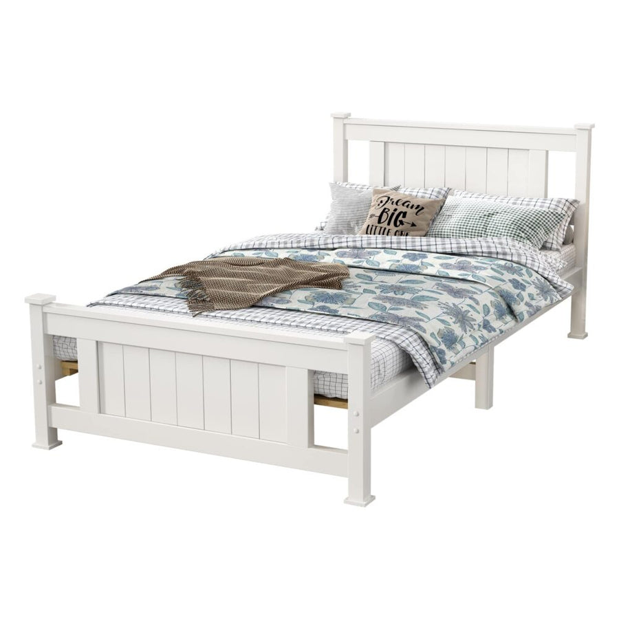 King Single Solid Pine Timber Bed Frame White