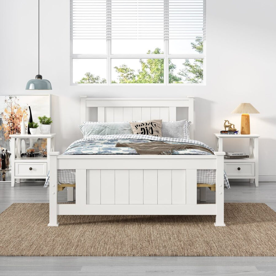 King Single Solid Pine Timber Bed Frame White