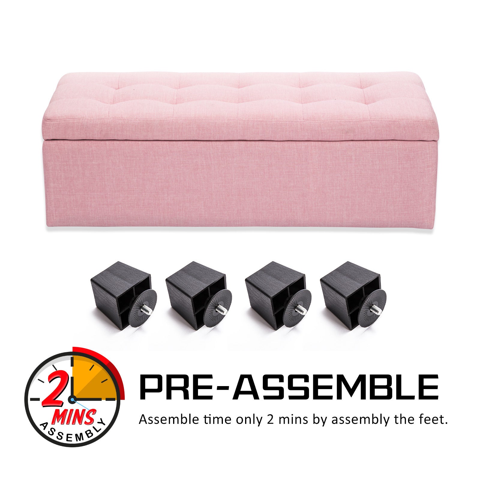 Pink Storage Ottoman Stool Fabric