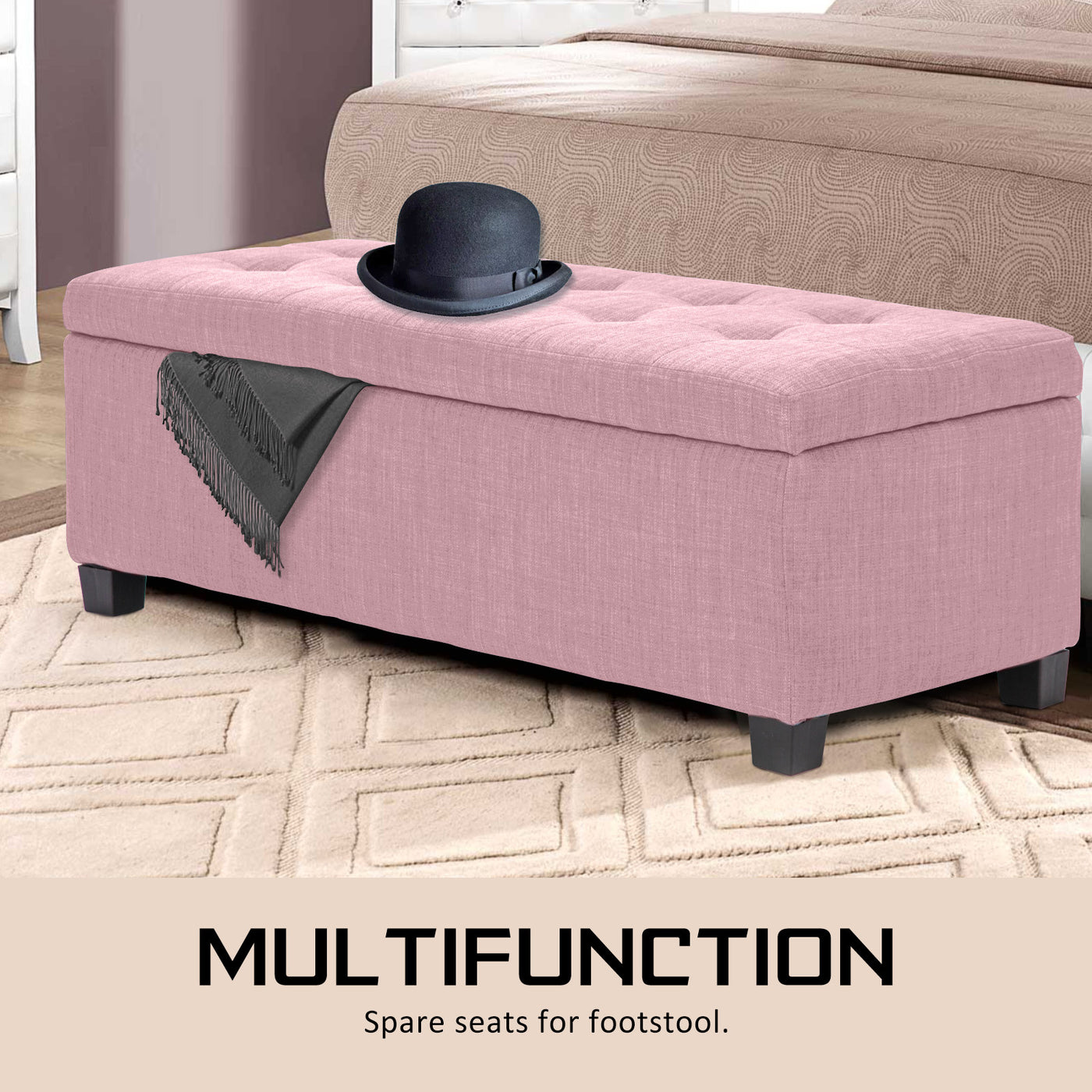 Pink Storage Ottoman Stool Fabric