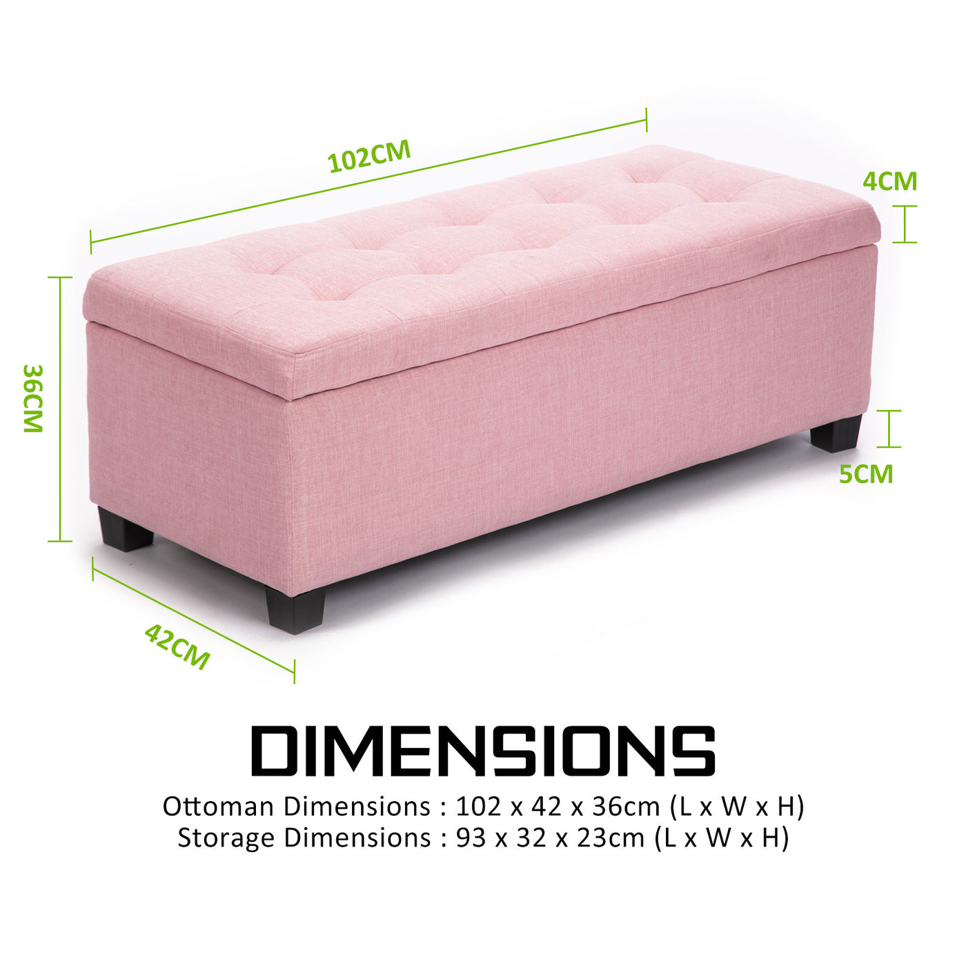 Pink Storage Ottoman Stool Fabric