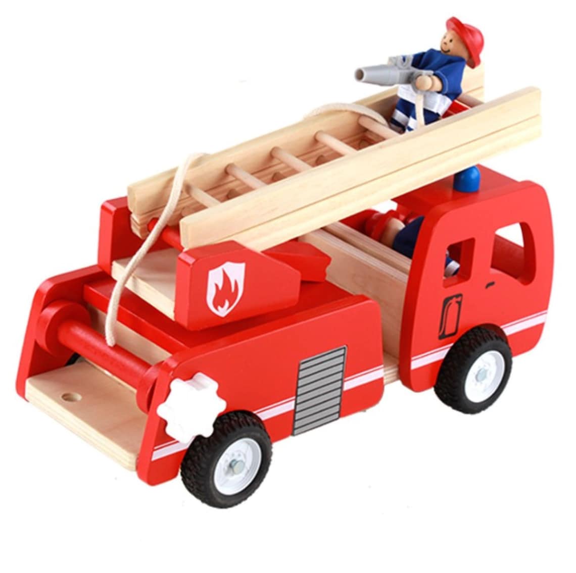 Fire truck wooden with ladder and firemen Fire engine Red