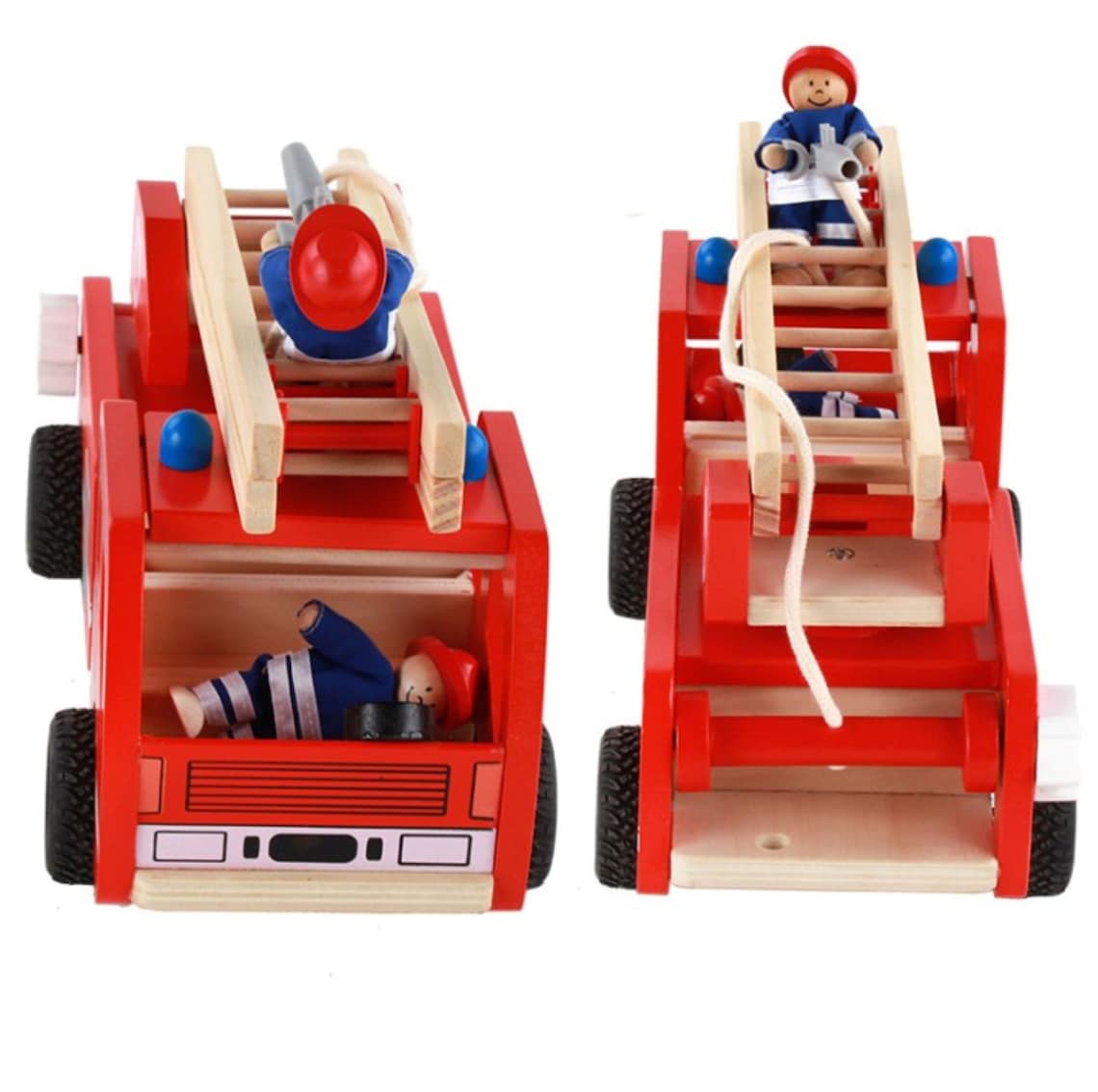 Fire truck wooden with ladder and firemen Fire engine Red