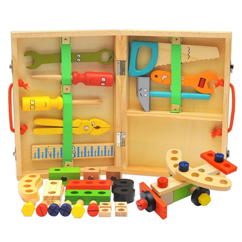 Children's pretend play build fix wood Toolbox Toy