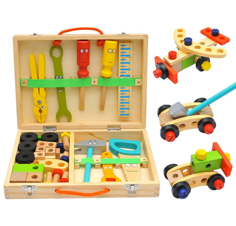 Children's pretend play build fix wood Toolbox Toy