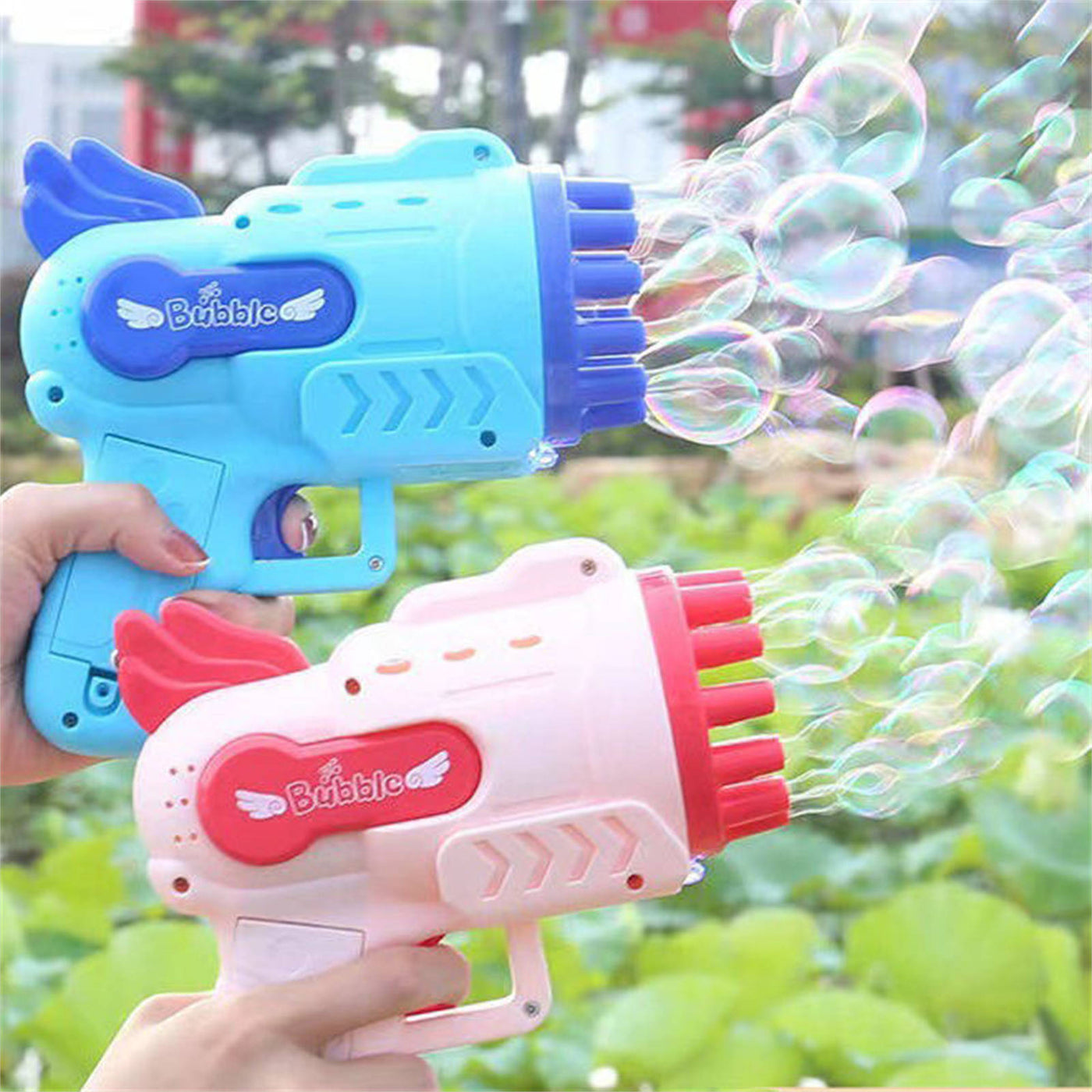 Angel 12-Hole Bubble Gun a Dual-Purpose Bubble Fan for Children to Play Pink