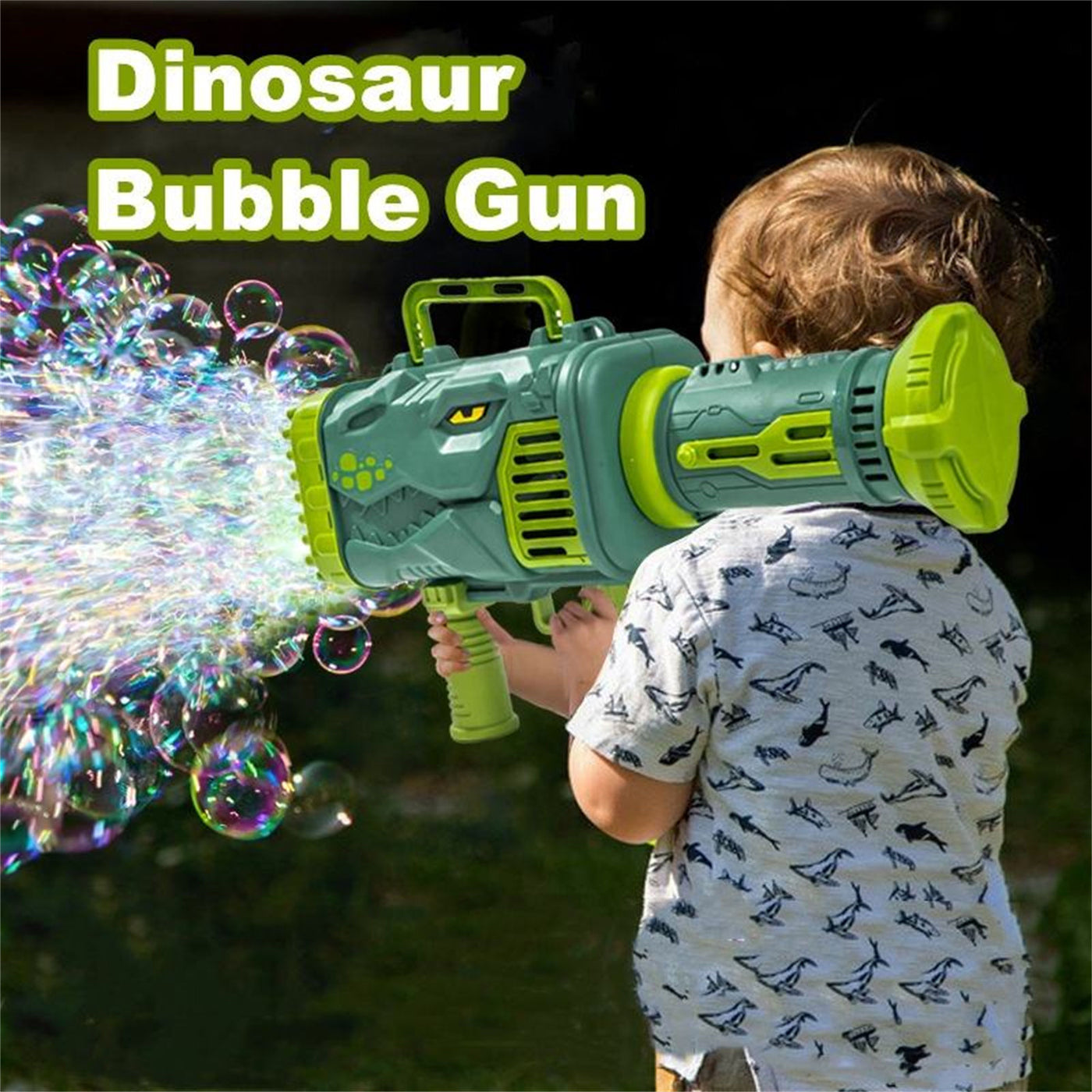 Dinosaur Bazooka Bubble Gun 64-Hole Fully Automatic Rechargeable Bubble Machine
