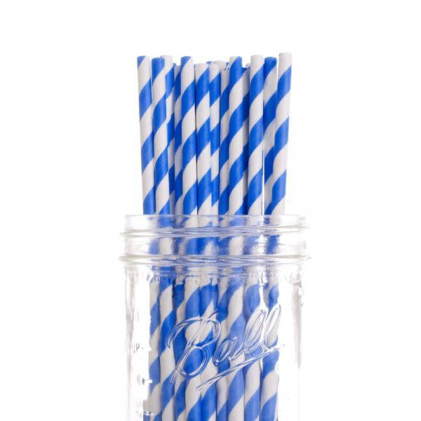 50 Pack Blue White Drinking Straws Biodegradable Eco Paper Birthday Party Event Bistro Bar Cafe Take Away