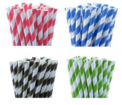 50 Pack Blue White Drinking Straws Biodegradable Eco Paper Birthday Party Event Bistro Bar Cafe Take Away