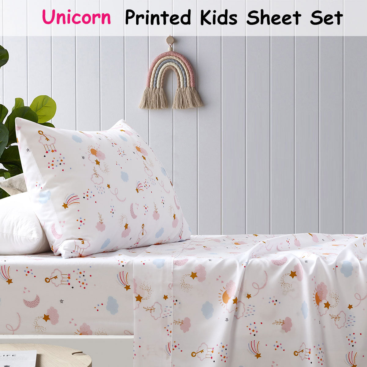 Happy Kids Unicorn Kids Printed Sheet Set Single