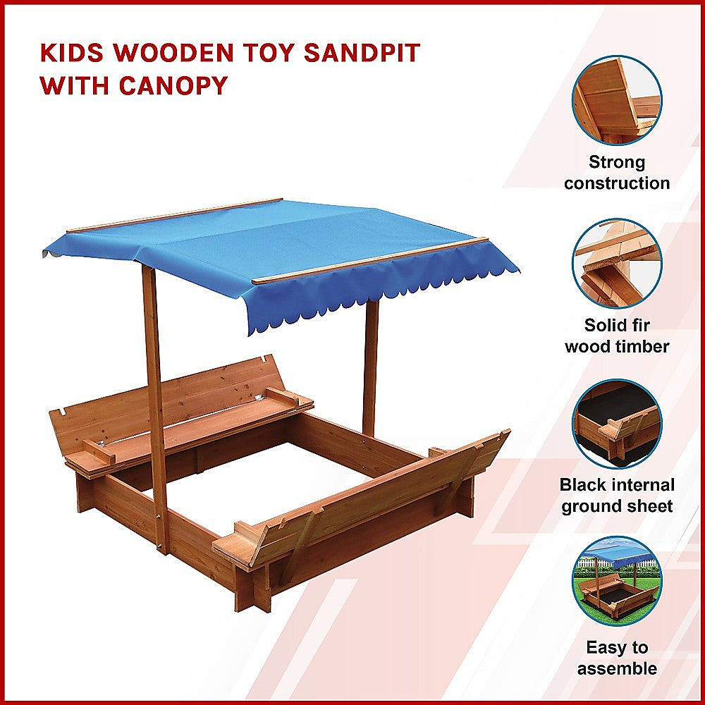 Kids Wooden Toy Sandpit with Canopy