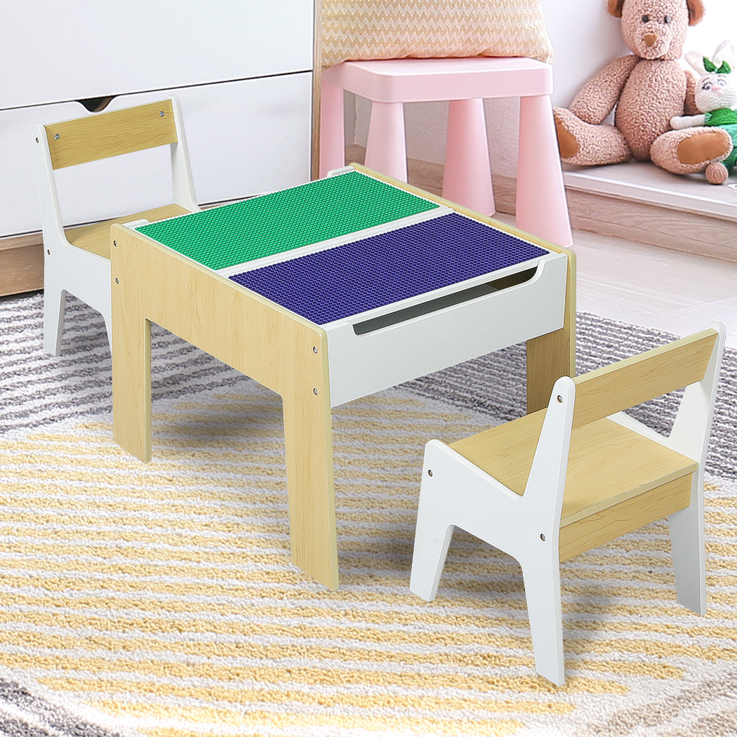 Kids Table And Chairs Building Blocks Set Wooden